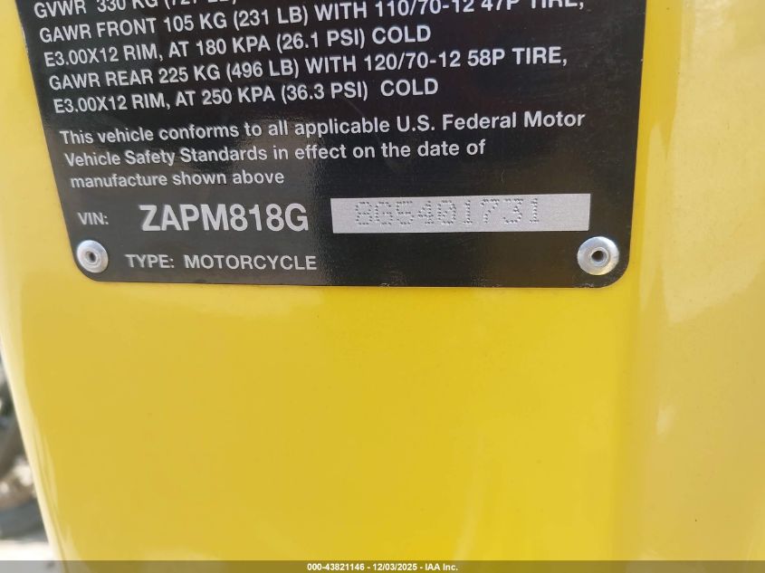 2016 Vespa Sprint 150 3V VIN: ZAPM818G8G5401731 Lot: 43821146