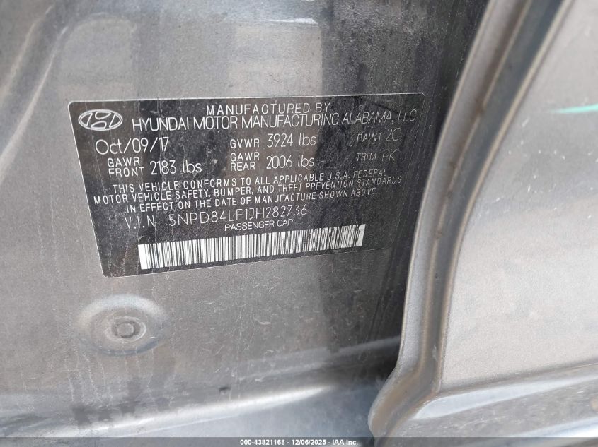 2018 Hyundai Elantra Value Edition VIN: 5NPD84LF1JH282736 Lot: 43821168