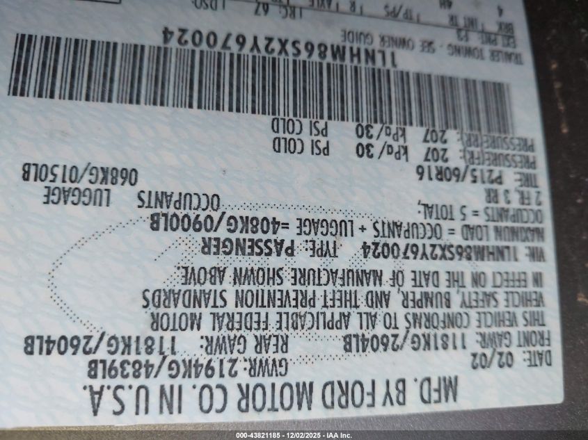 2002 Lincoln Ls V6 Auto/V6 Manual VIN: 1LNHM86SX2Y670024 Lot: 43821185