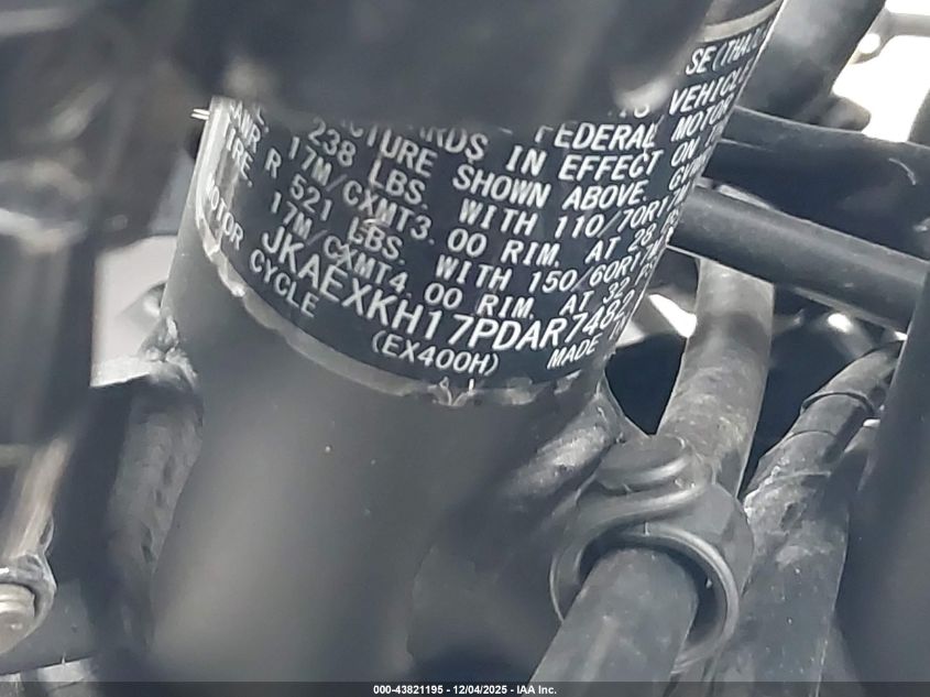 2023 Kawasaki Ex400 VIN: JKAEXKH17PDAR7482 Lot: 43821195