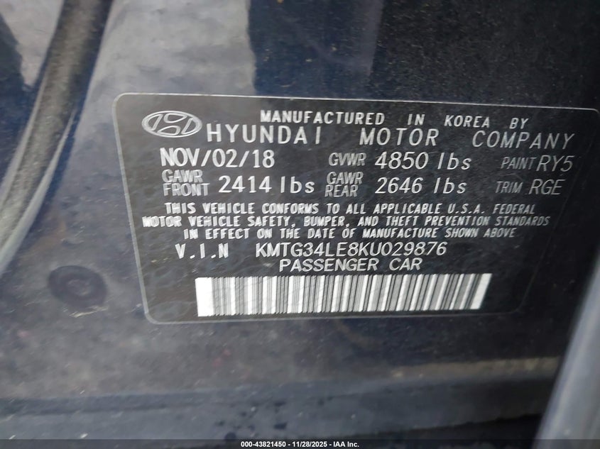 2019 Genesis G70 3.3T Advanced VIN: KMTG34LE8KU029876 Lot: 43821450