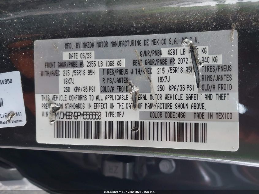 2023 Mazda Cx-30 2.5 S Select VIN: 3MVDMBBM9PM556668 Lot: 43821716