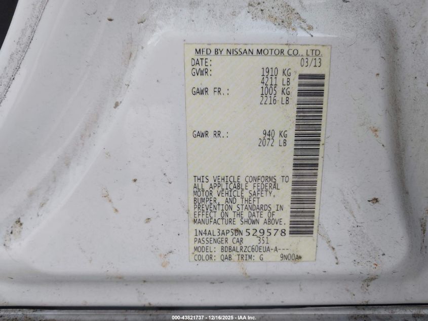 2013 Nissan Altima 2.5 S VIN: 1N4AL3AP5DN529578 Lot: 43821737