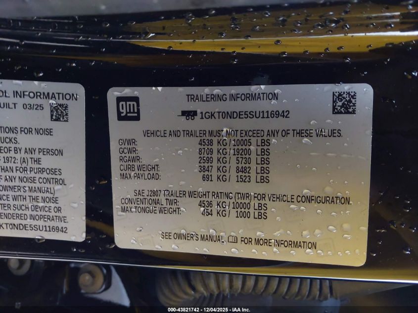 2025 GMC Hummer Ev Suv 2X E4Wd VIN: 1GKT0NDE5SU116942 Lot: 43821742