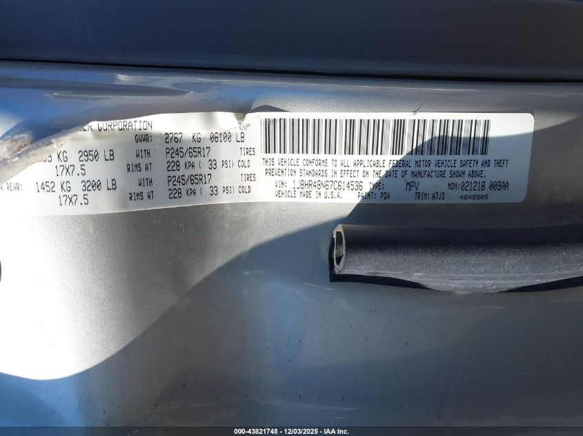 2007 Jeep Grand Cherokee Laredo VIN: 1J8HR48N67C614536 Lot: 43821748