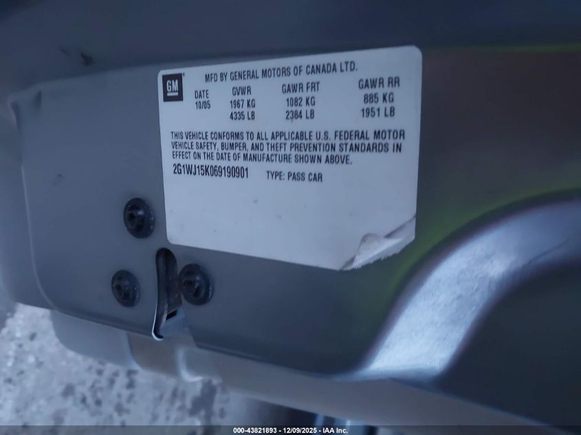 2006 Chevrolet Monte Carlo Ls VIN: 2G1WJ15K069190901 Lot: 43821893