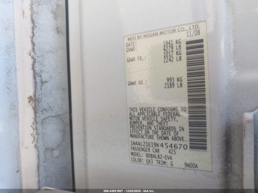 1N4AL21E19N454670 2009 NISSAN ALTIMA photo no. 9