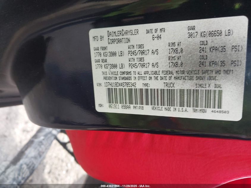 2004 Dodge Ram 1500 Slt/Laramie VIN: 1D7HU18DX4S785342 Lot: 43821966