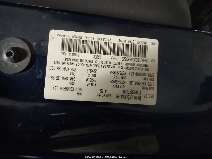 2005 Dodge Ram 1500 Slt/Laramie VIN: 1D7HU18D35S303523 Lot: 43821982