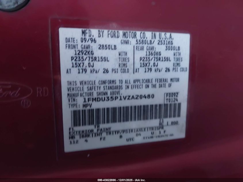1997 Ford Explorer Eddie Bauer/Limited/Xlt VIN: 1FMDU35P1VZA20480 Lot: 43822086