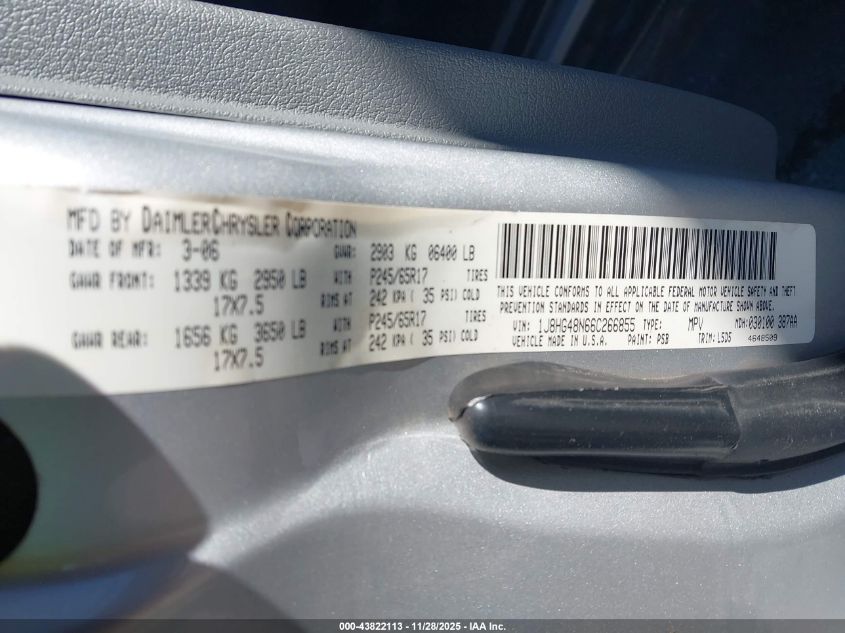 2006 Jeep Commander VIN: 1J8HG48N66C266855 Lot: 43822113