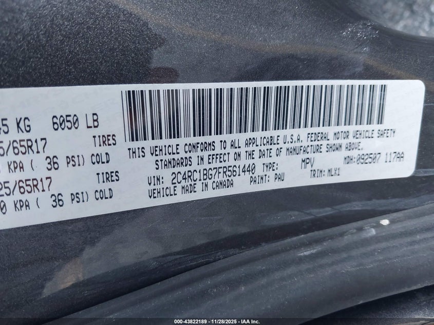 2015 Chrysler Town & Country Touring VIN: 2C4RC1BG7FR561440 Lot: 43822189