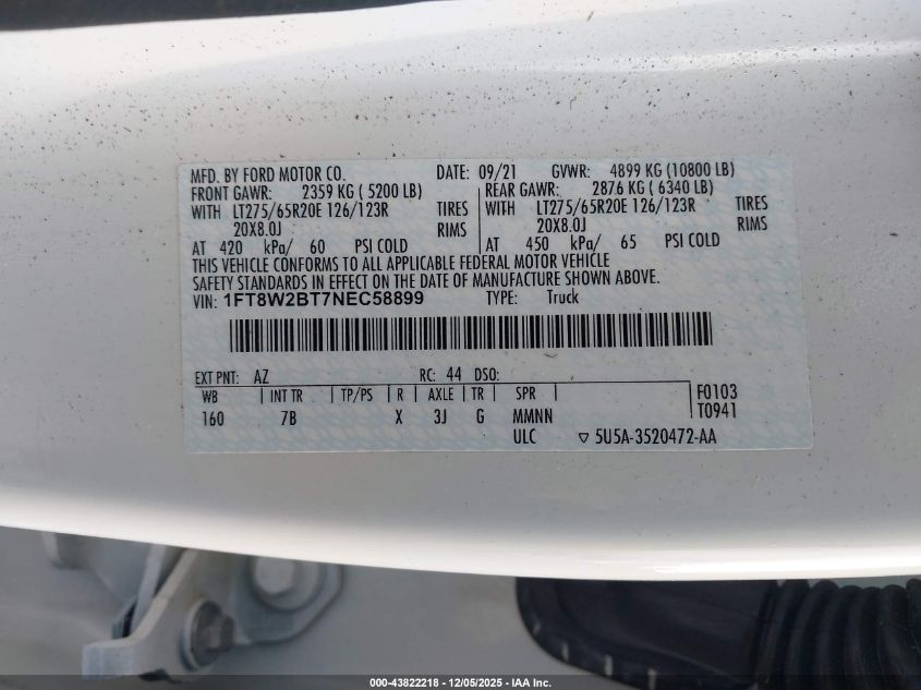 2022 Ford F-250 Platinum VIN: 1FT8W2BT7NEC58899 Lot: 43822218