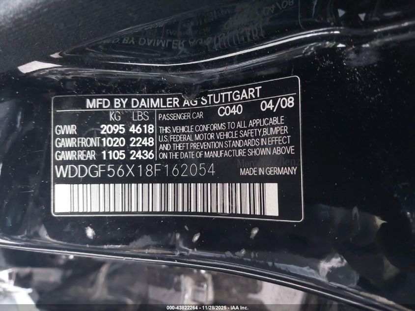 2008 Mercedes-Benz C 350 Sport VIN: WDDGF56X18F162054 Lot: 43822264