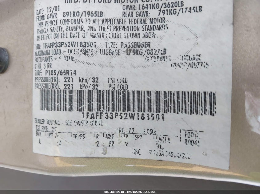 1FAFP33P52W183501 2002 FORD FOCUS photo no. 9