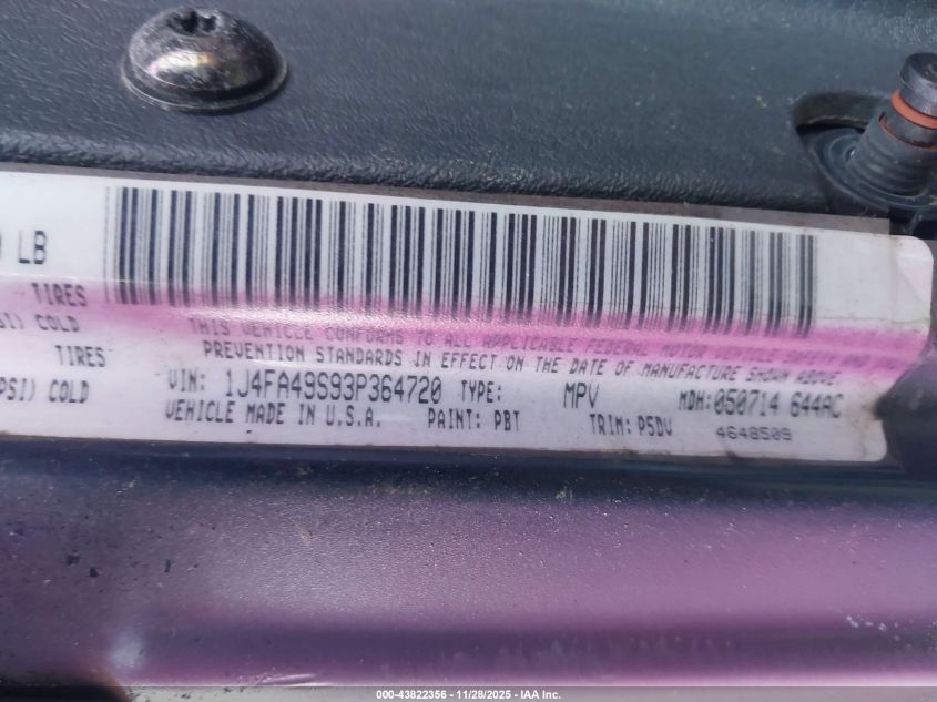 2003 Jeep Wrangler Sport VIN: 1J4FA49S93P364720 Lot: 43822356