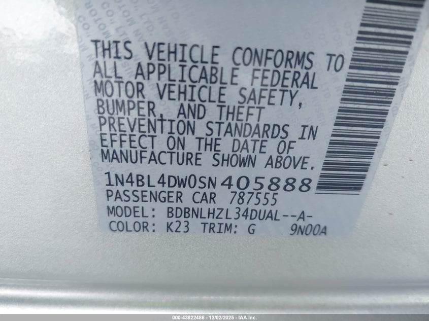 1N4BL4DW0SN405888 2025 NISSAN ALTIMA photo no. 9
