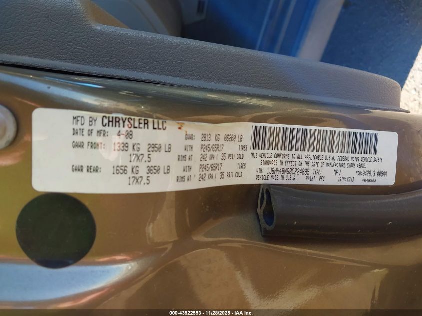 2008 Jeep Commander Sport VIN: 1J8HH48N68C224895 Lot: 43822553