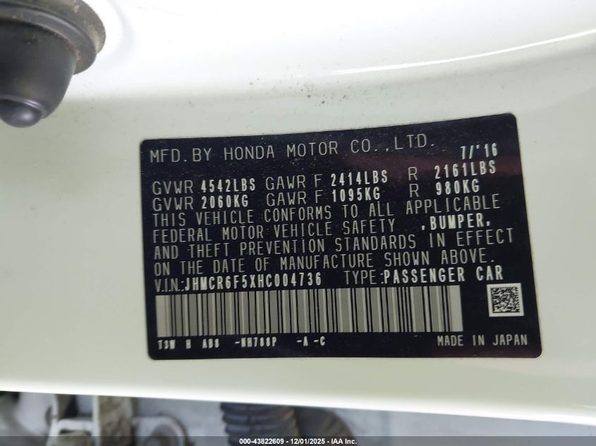 2017 Honda Accord Hybrid Ex-L VIN: JHMCR6F5XHC004736 Lot: 43822609