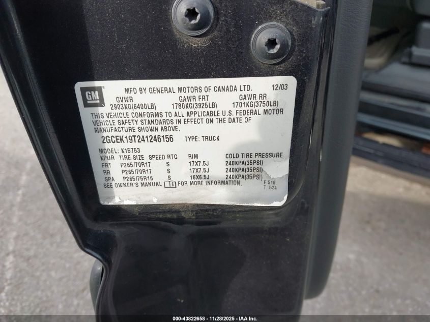 2004 Chevrolet Silverado 1500 Z71 VIN: 2GCEK19T241246156 Lot: 43822658