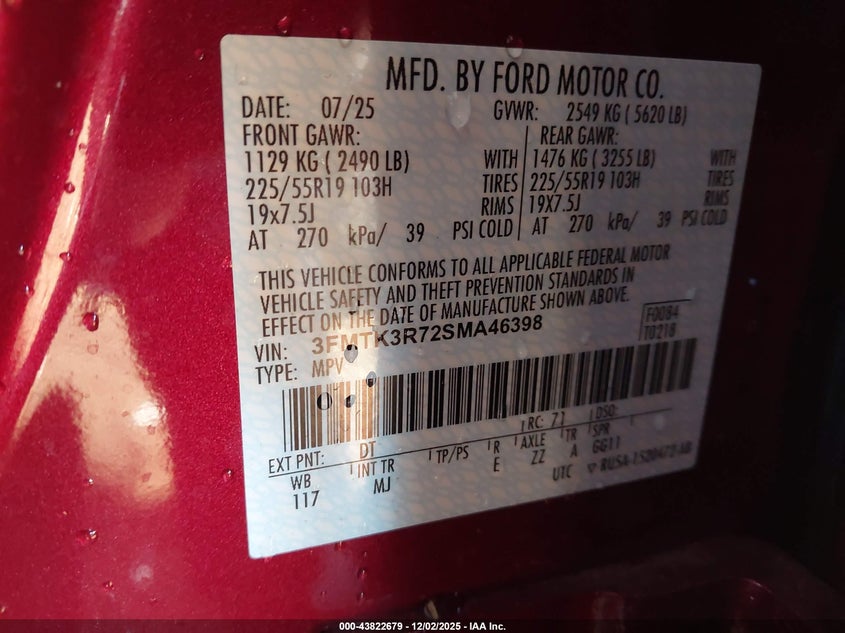 VIN 3FMTK3R72SMA46398 2025 FORD MUSTANG MACH-E PREMIUM