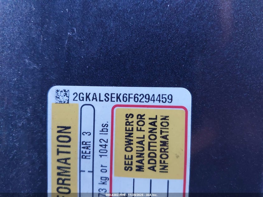 2015 GMC Terrain Slt-1 VIN: 2GKALSEK6F6294459 Lot: 43822696