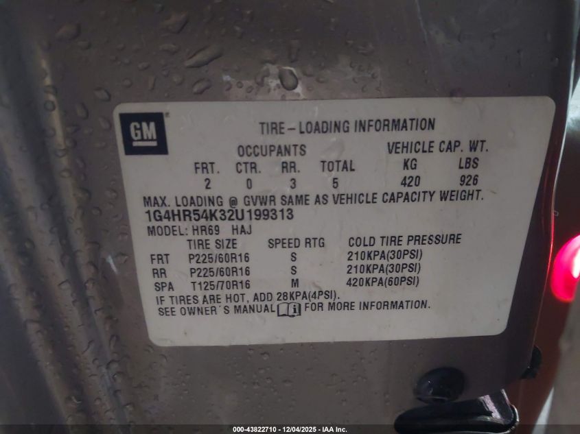 2002 Buick Lesabre Limited VIN: 1G4HR54K32U199313 Lot: 43822710