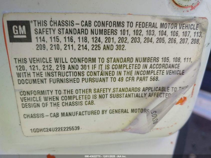 2002 GMC Sierra 2500 Sl VIN: 1GDHC24U22E225539 Lot: 43822770