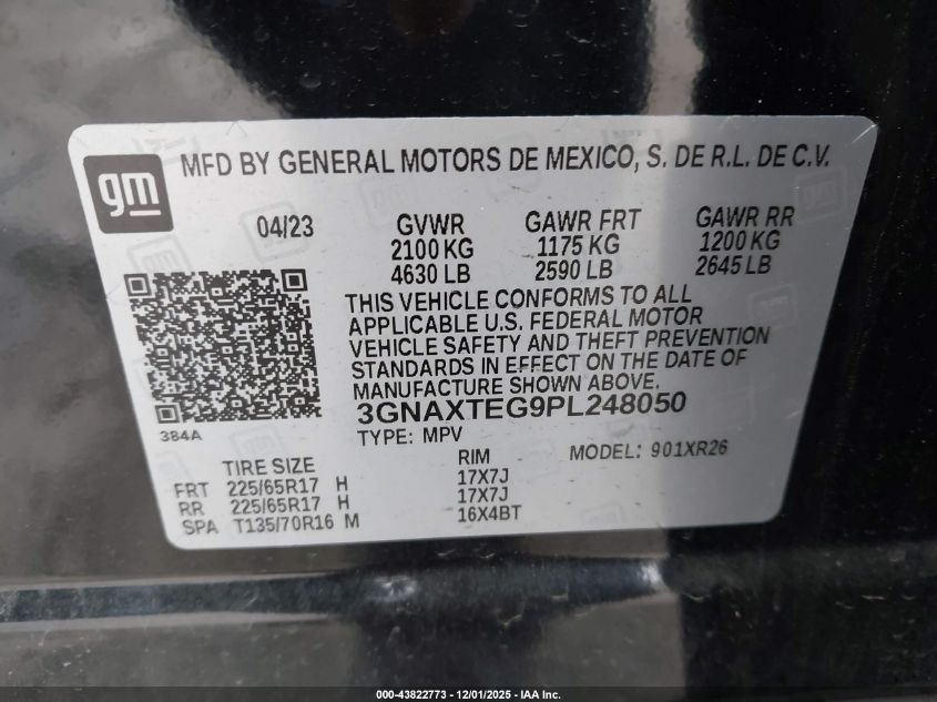 2023 Chevrolet Equinox Awd 2Fl VIN: 3GNAXTEG9PL248050 Lot: 43822773