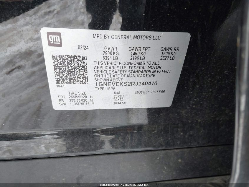 2024 Chevrolet Traverse Awd Ls VIN: 1GNEVEKS2RJ140410 Lot: 43822783