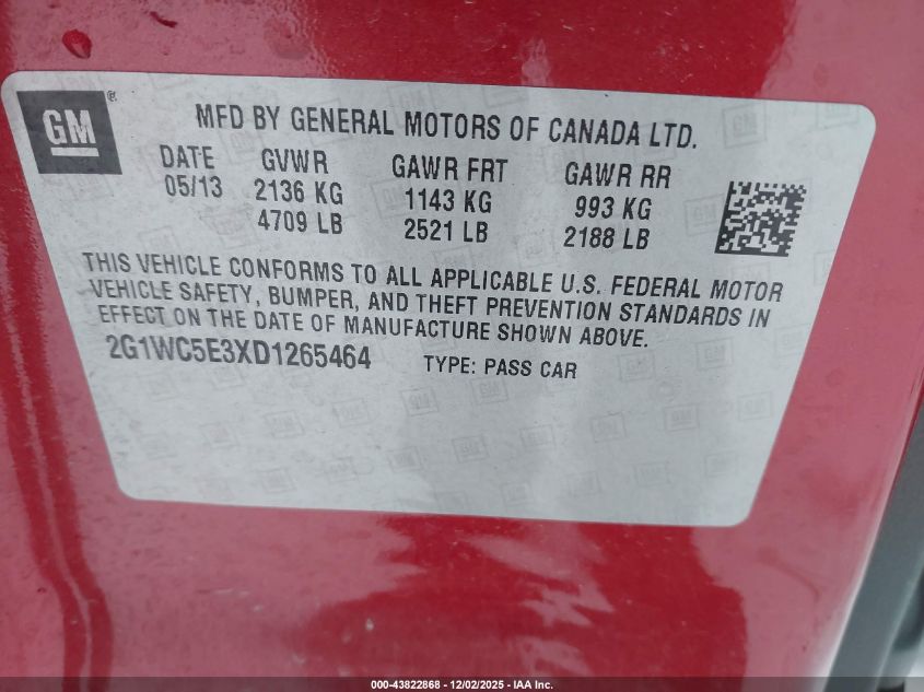 2013 Chevrolet Impala Ltz VIN: 2G1WC5E3XD1265464 Lot: 43822868
