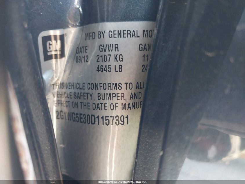 2013 Chevrolet Impala Lt VIN: 2G1WG5E30D1157391 Lot: 43822894