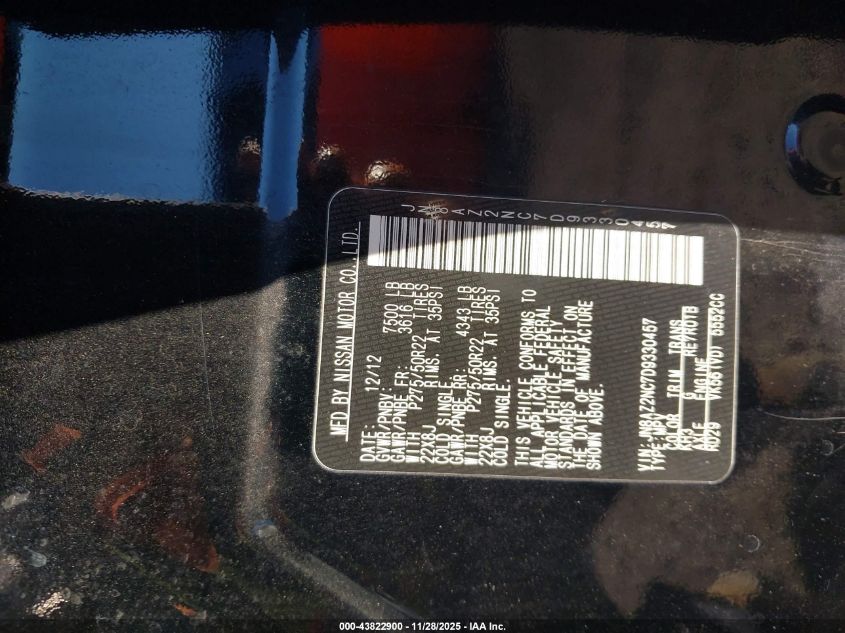 2013 Infiniti Qx56 VIN: JN8AZ2NC7D9330457 Lot: 43822900