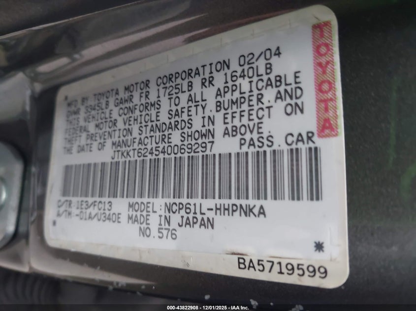 JTKKT624540069297 2004 SCION XA photo no. 9