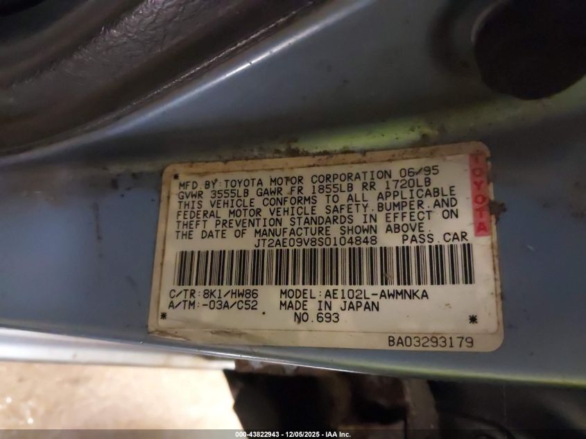 JT2AE09V8S0104848 1995 TOYOTA COROLLA photo no. 9