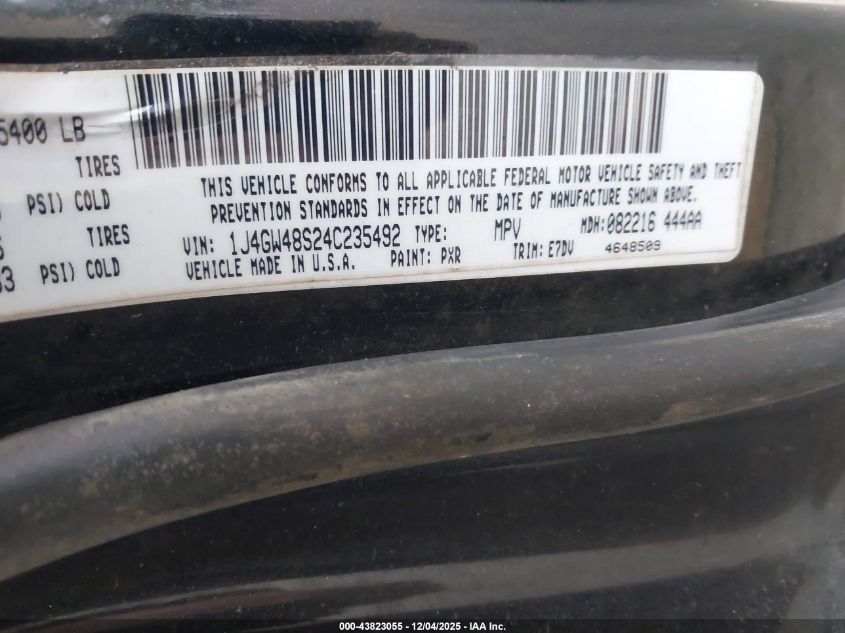 2004 Jeep Grand Cherokee Laredo VIN: 1J4GW48S24C235492 Lot: 43823055