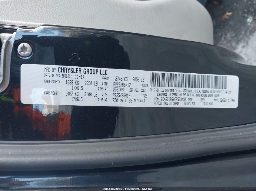 2015 Chrysler Town & Country Touring VIN: 2C4RC1BG0FR573431 Lot: 43823075