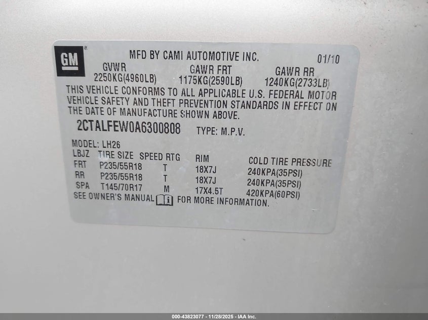 2010 GMC Terrain Slt-1 VIN: 2CTALFEW0A6300808 Lot: 43823077