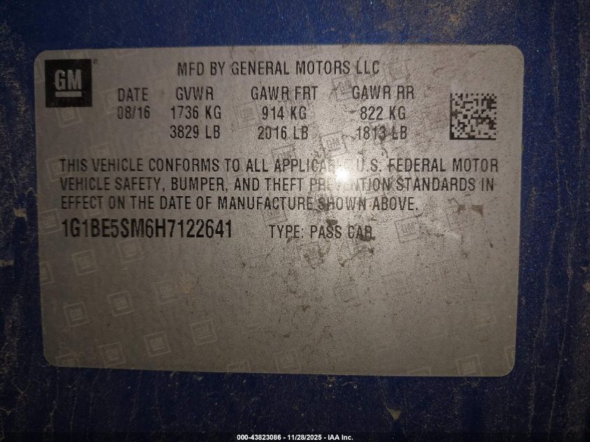 2017 Chevrolet Cruze Lt Auto VIN: 1G1BE5SM6H7122641 Lot: 43823086