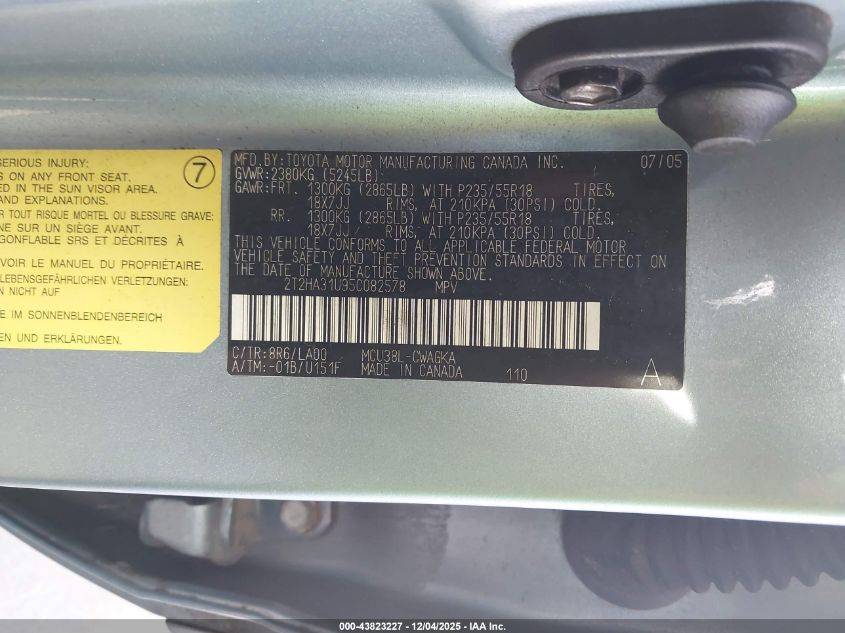 2005 Lexus Rx 330 VIN: 2T2HA31U95C082578 Lot: 43823227