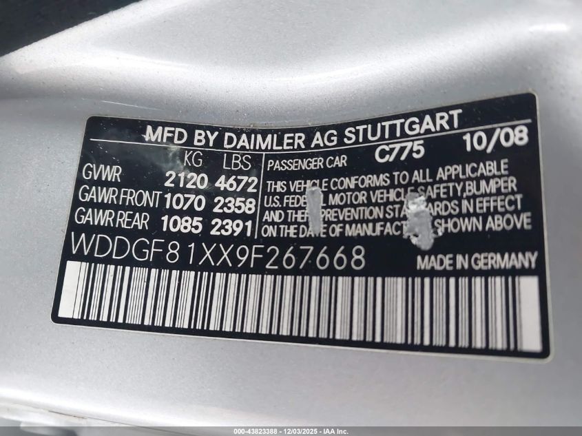 2009 Mercedes-Benz C 300 Luxury 4Matic/Sport 4Matic VIN: WDDGF81XX9F267668 Lot: 43823388