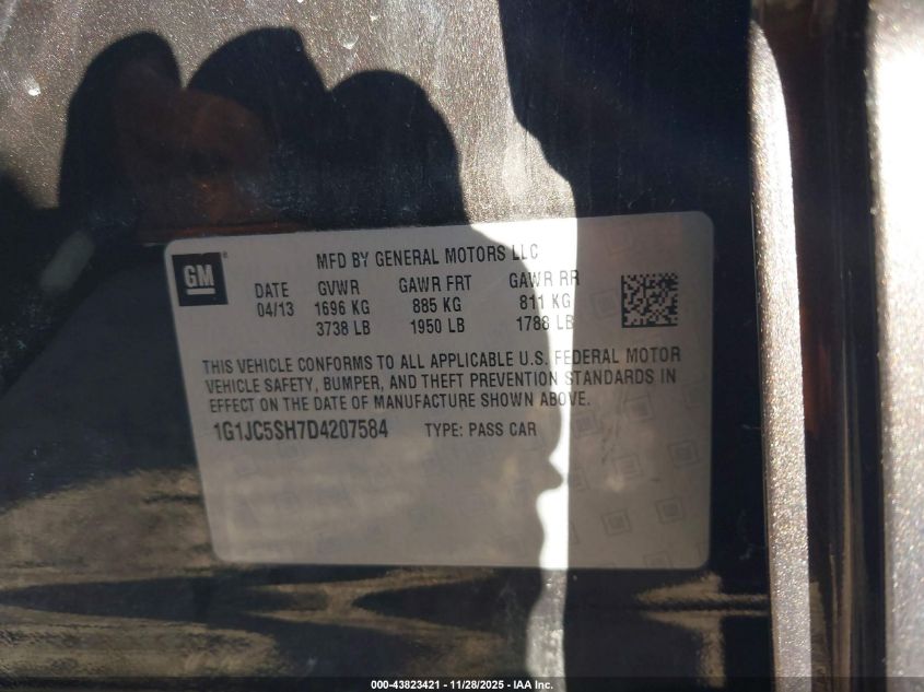 2013 Chevrolet Sonic Lt Auto VIN: 1G1JC5SH7D4207584 Lot: 43823421