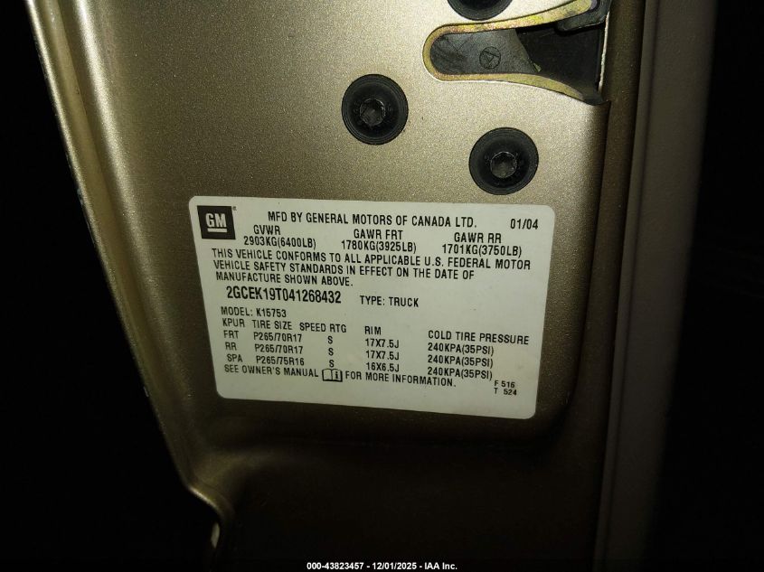 2004 Chevrolet Silverado 1500 Z71 VIN: 2GCEK19T041268432 Lot: 43823457