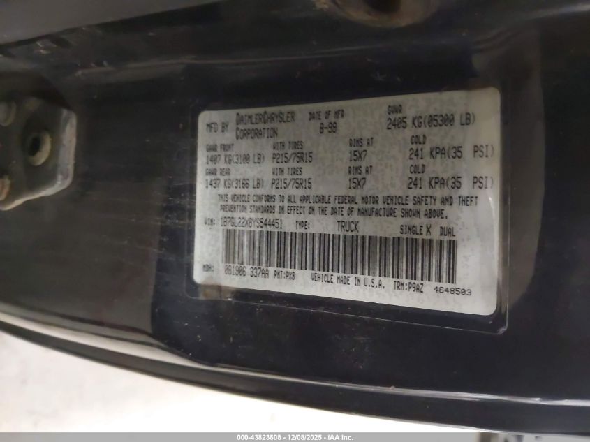 2000 Dodge Dakota Slt/Sport VIN: 1B7GL22X6YS544451 Lot: 43823608