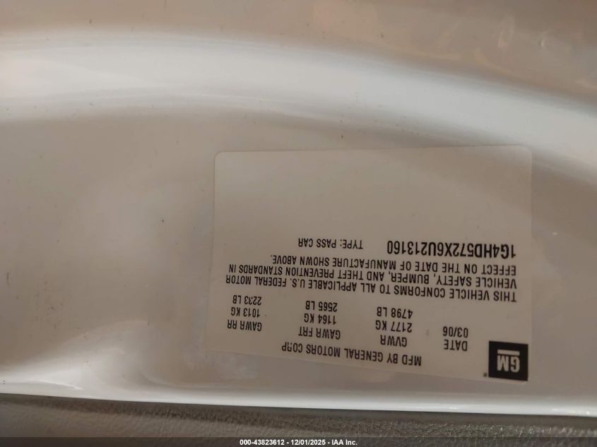 2006 Buick Lucerne Cxl VIN: 1G4HD572X6U213160 Lot: 43823612