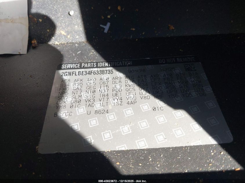 2015 Chevrolet Equinox 1Lt VIN: 2GNFLBE34F6338735 Lot: 43823672