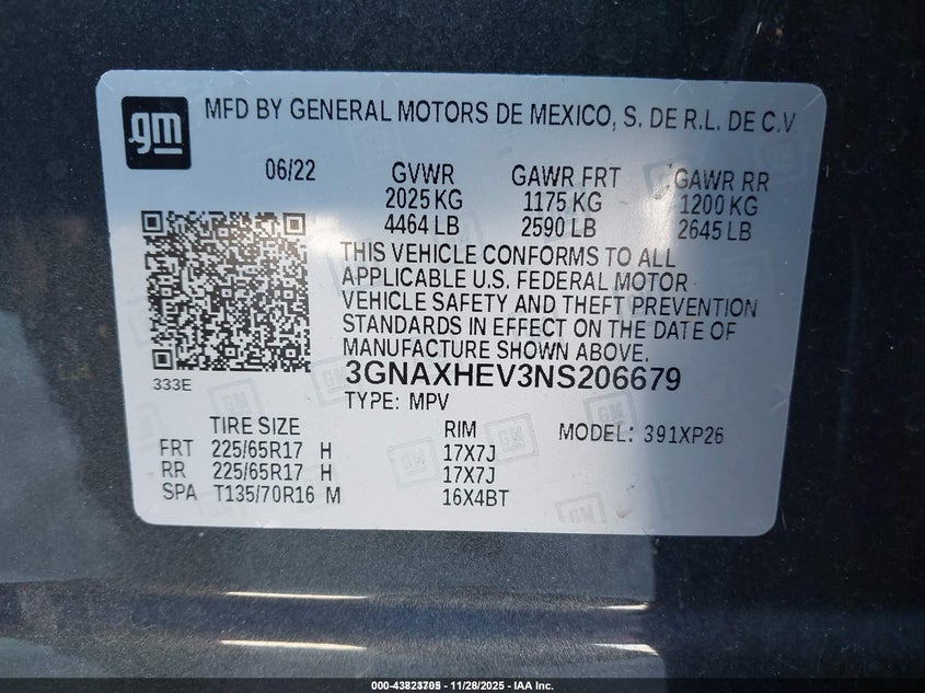 2022 Chevrolet Equinox Fwd Ls VIN: 3GNAXHEV3NS206679 Lot: 43823705