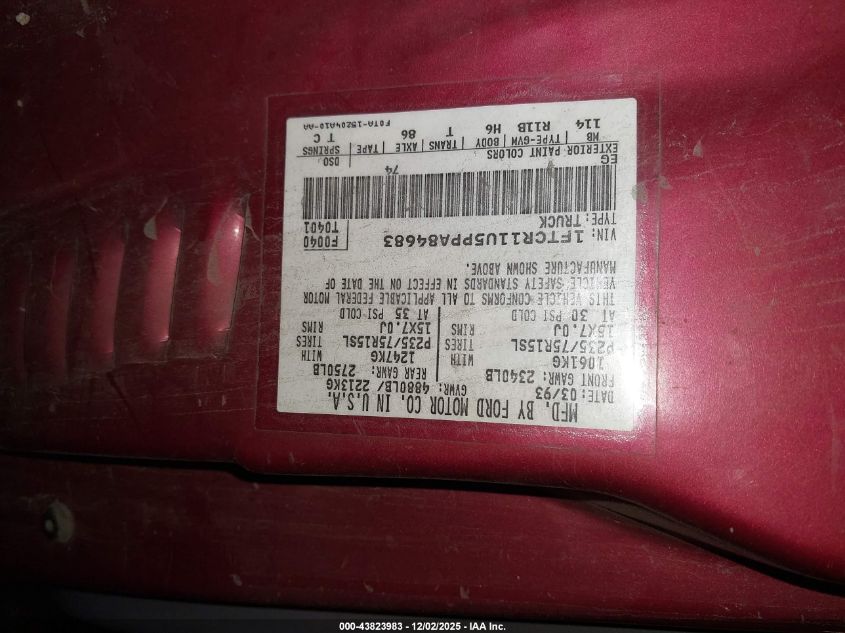 1993 Ford Ranger VIN: 1FTCR11U5PPA84683 Lot: 43823983