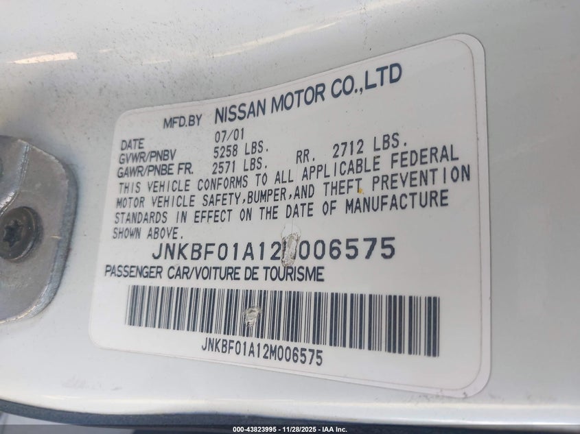 2002 Infiniti Q45 Luxury VIN: JNKBF01A12M006575 Lot: 43823995