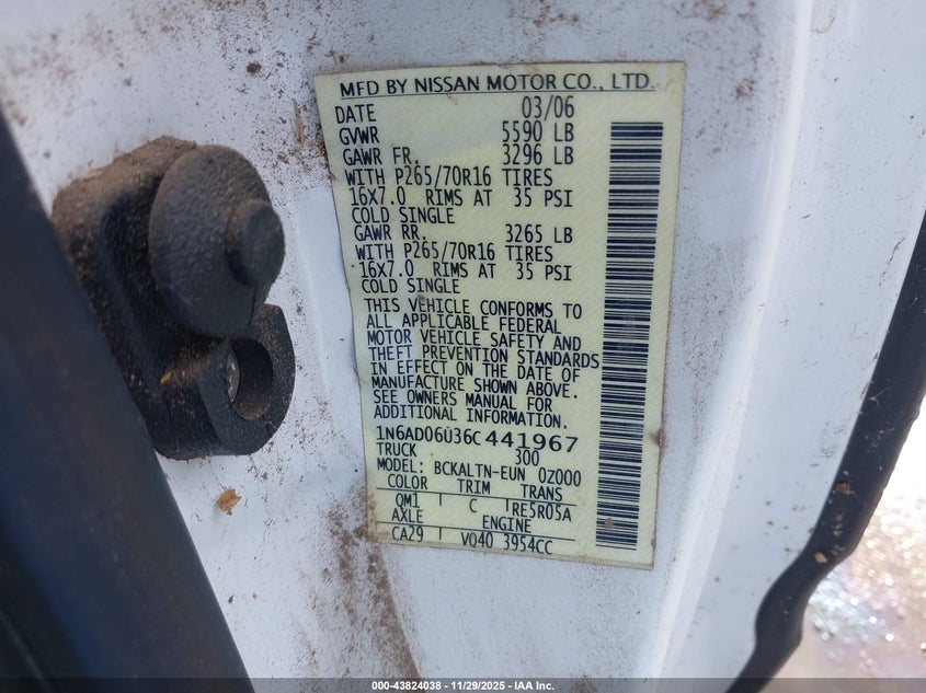 2006 Nissan Frontier Se VIN: 1N6AD06U36C441967 Lot: 43824038